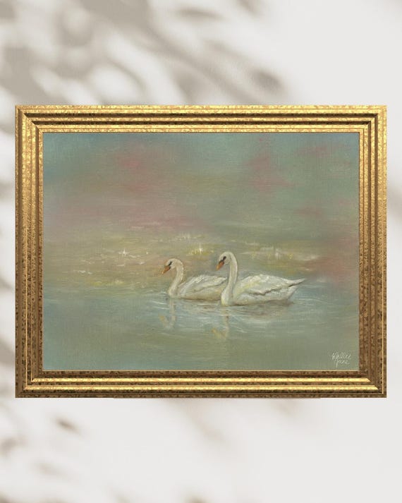 ハリー・ジェーン・アートによる油絵「白鳥のつがい」｜ファインアート