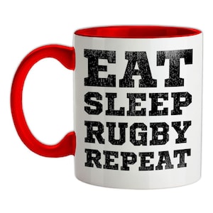 Eat Sleep Rugby Repeat - Mug - Six Player Fan Love England Nations Wales Ireland Scotland Union