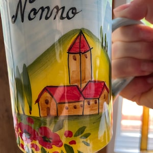 Nonna, Nonno, Zia. Zio Tuscan ceramic mugs hand painted in Italy
