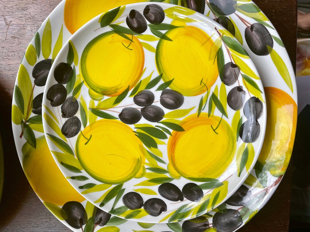 Lemon/olive Handpainted Dinner Plates Made in Italy Etsy
