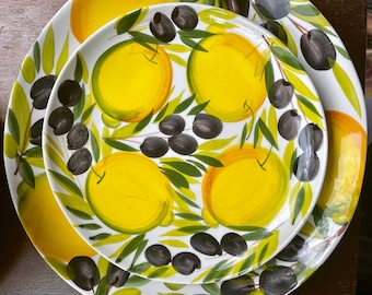 Lemon/Olive Hand-painted Dinner Plates Made in Italy