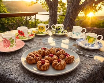 Hand-Painted Italian Espresso Cup and Saucer Set