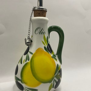 Botella de aceite de oliva con asa para mesa, pintada a mano en Italia Lemon and Olives