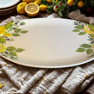 Hand-Painted Italian Ceramic Platters in Lemon and Olive