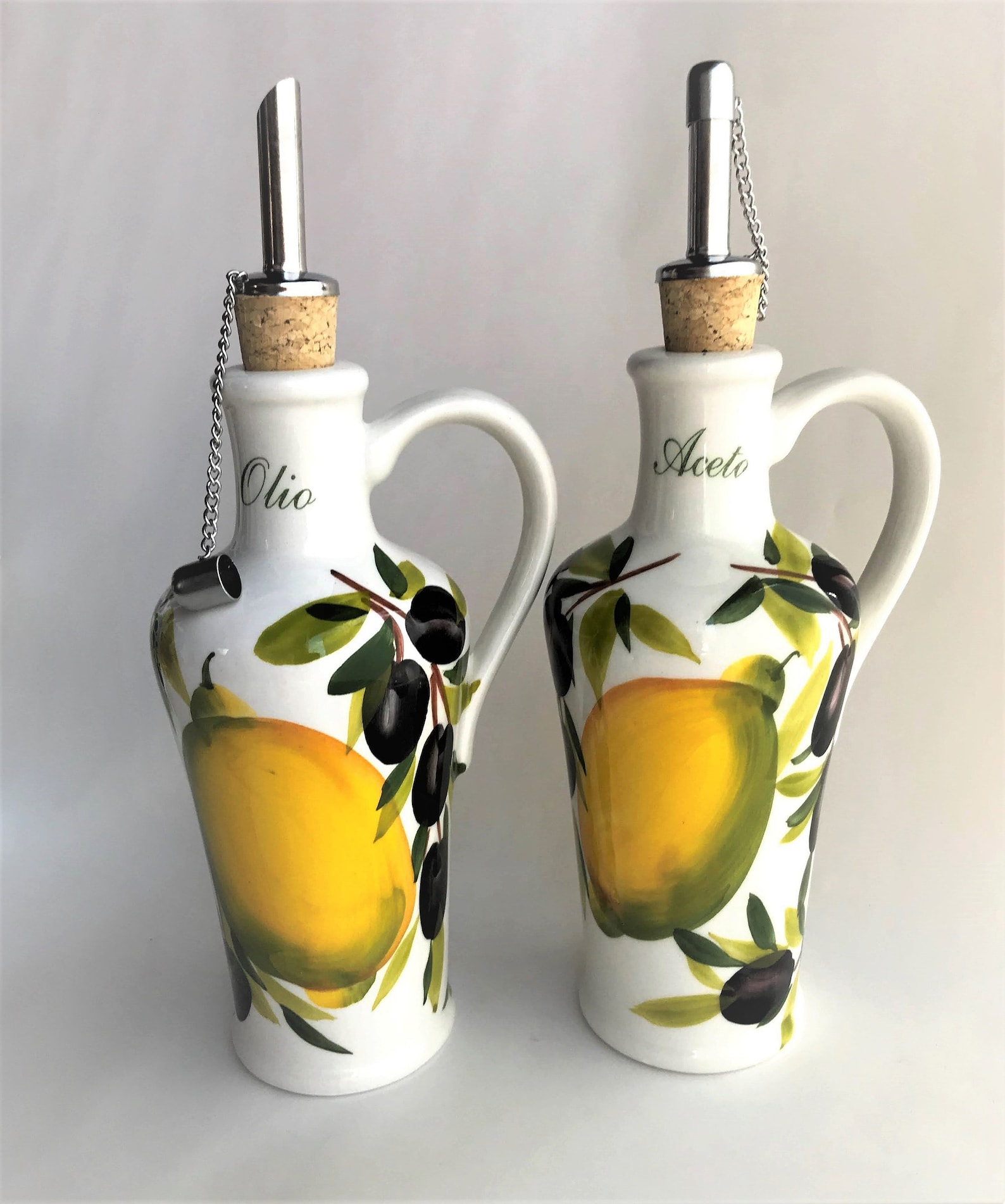 Olive Oil & Vinegar Bottle Sets w/ Handle in Lemon Olive Etsy