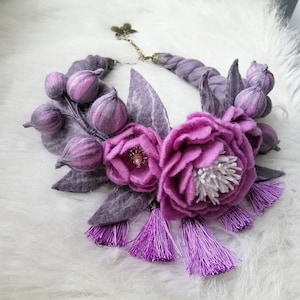 Handmade Felted Flower Necklace: Merino Wool Jewelry