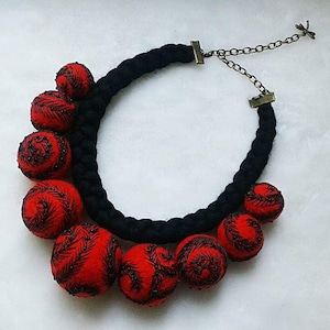 TrAditional necklace Wool felted jewelry Ukrainian necklace Felted balls necklace Embroidered necklace Felted necklace