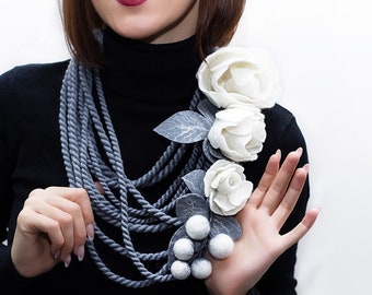Handmade Felted Flower Necklace: Merino Wool Jewelry