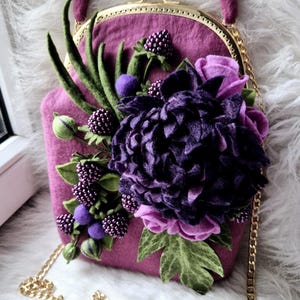 Gefilzte Tasche Designer Handtasche Rosa gefilzte Schultertasche Brombeer gefilzte Handtasche Schultertasche Lila Tasche für Frauen Hochzeitstasche Vegan Tasche