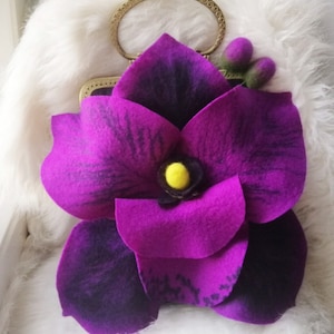 Sac feutré Sac à main designer Sac à main Orchidée feutrée Sac à main feutré Sac à bandoulière orchidée feutré Sac à bandoulière violet pour femmes Sac de mariage