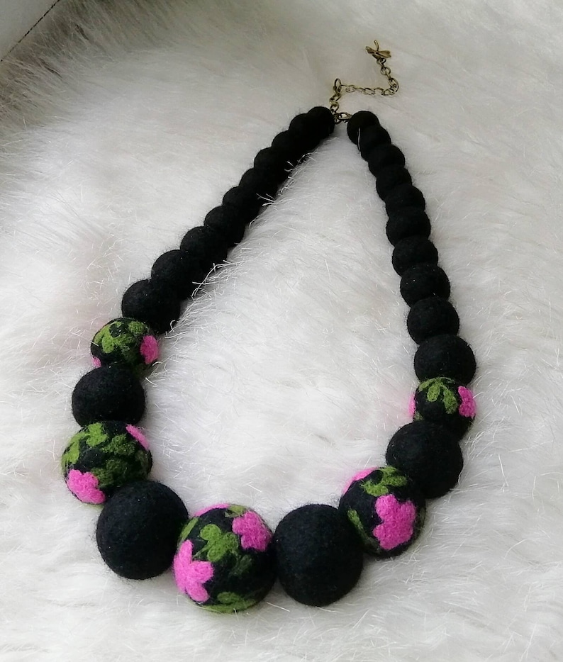 Felt Balls Necklace Wool Jewelry Folk Necklace Felted Balls Etsy