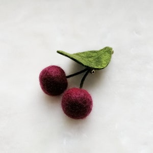 Felted cherry brooch Felted berries Cherry felted brooch Felt cherry brooch Cherry wool brooch Cherry felted Real size cherry brooch