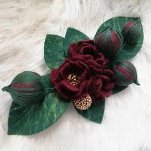Large Felted Flower Brooch: Handmade Merino Wool Pin