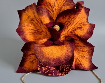 Felted Orchid Bag: Handmade Wool Shoulder Bag, Vegan Gift