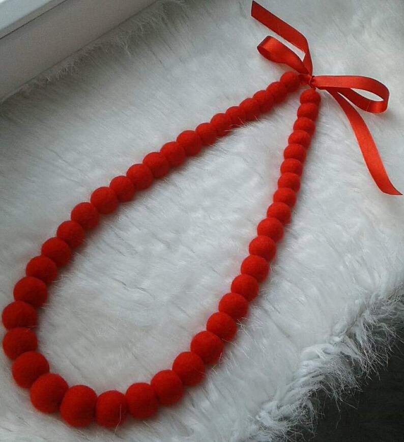 Felt balls necklace Red necklace felt jewelryRoman necklace Felted balls necklace Felted necklace Felted jewelry Long necklace Gift for girl