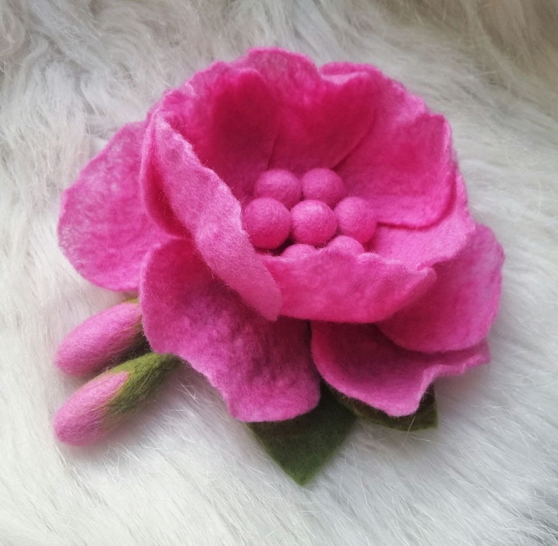 Felted Flower Brooch Pink Felted Pin Felted Jewelry Womens Pin Etsy