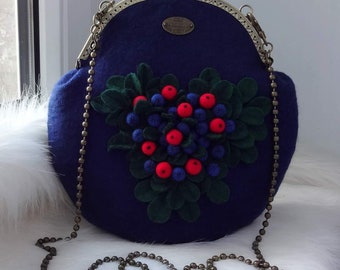 Felted bag Berries purse Felted berries bag Felted purse Felted bag Designer bag for women Felt woman’s bag Wool felt purse Vegan bag