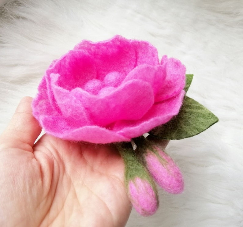 Felted Flower Brooch Pink Felted Pin Felted Jewelry Womens Pin Etsy