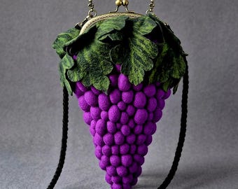 Bolso de fieltro con forma de uva: bolso de hombro vegano hecho a mano