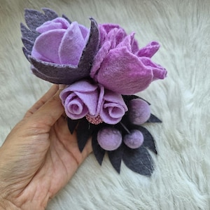 Large Felted Flower Brooch: Handmade Merino Wool Rose Pin