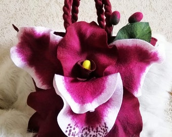 Large women's bag Felted hand bag Felt orchid bag Felt flower bag Hand bag for women Flowers bag Designer bag Vegan bag flower purse Big bag