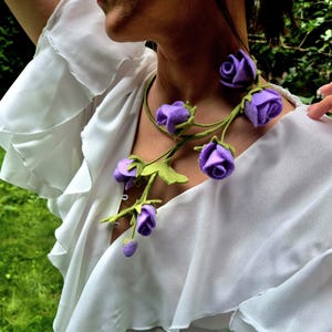 Flowers necklace Felted necklace Felted purple necklace Rose necklace  Purple necklace Necklace for women Flower jewelry Purple jewelry