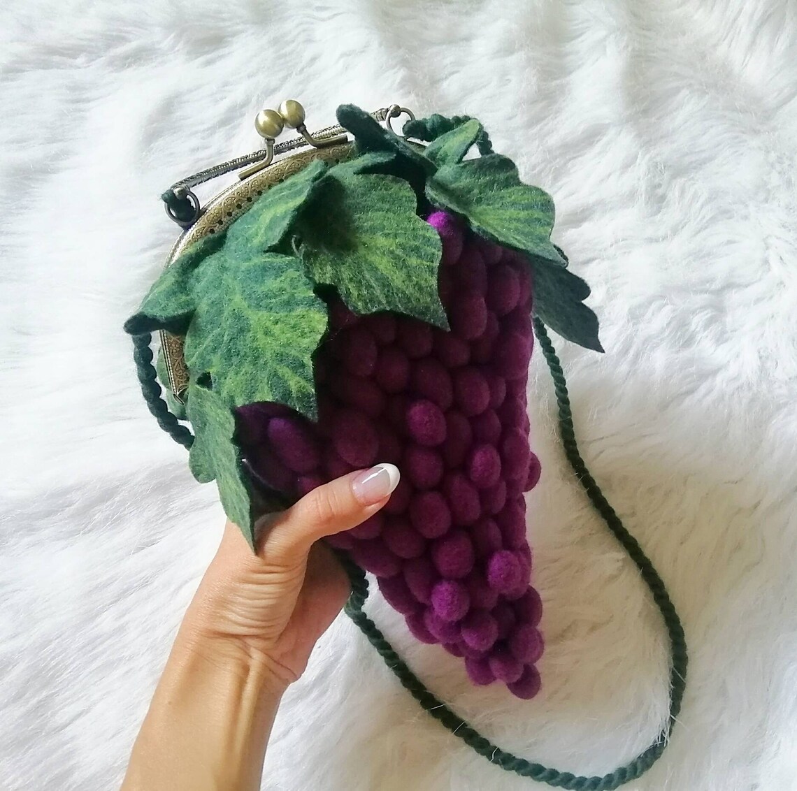 Designer purse Felted grape on a purse Purple Felted purse | Etsy