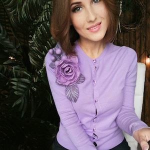 Large Felted Flower Brooch: Lilac Wool Pin, Handmade Jewelry