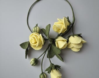 Felted Flower Necklace: Champagne Rose, Merino Wool Jewelry