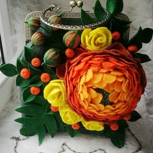 Sac Ranunculus Sac feutré Sac à main pour femmes Sac à fleurs Sac à fleurs feutré Sac à main fleurs feutré Sac à main pour femmes Sac à fleurs Sac en feutre Sac végétalien