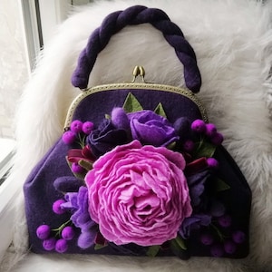 Sac pour femme décoration florale Sac à main en feutre Sac à main en feutre Sac à fleurs Sac à main pour femme Sac à fleurs Sac de créateur Petit sac à main végétalien Sac végétalien