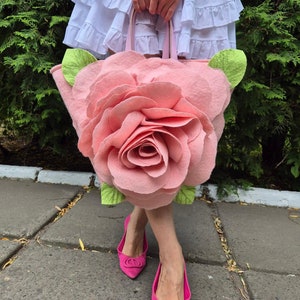 Grand sac pour femme à décor de roses en feutre Sac en feutre Sac à main en feutre Sac à fleurs en feutre Sac à main pour femme Sac à fleurs Sac végétalien Sac rose Sac rose