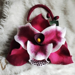 Sac à main en feutre Sac à main de créateur Sac à orchidées en feutre Sac à main en feutre Sac à main en feutre avec orchidées Sac à bandoulière en feutre Sac à main Marsala pour femme Sac bordeaux