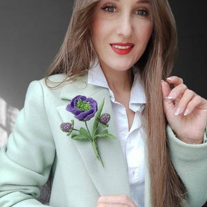 Felted brooch Flower brooch Felt flower pin Purple pin Flower felt brooch Purple flowers brooch Brooch for women Vegan brooch Bouquet pin