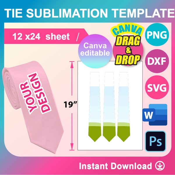 Tie Template, Tie Sublimation template, Canva, PSD, SVG, DXF, Publisher Png, Printable, Instant Download