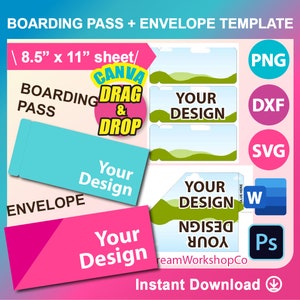 Bordkarte mit Umschlag Vorlage, Canva, Ms word, PSD, PNG, SVG, Dxf, 8,5x11 Zoll Seite, bedruckbar, Instant Download