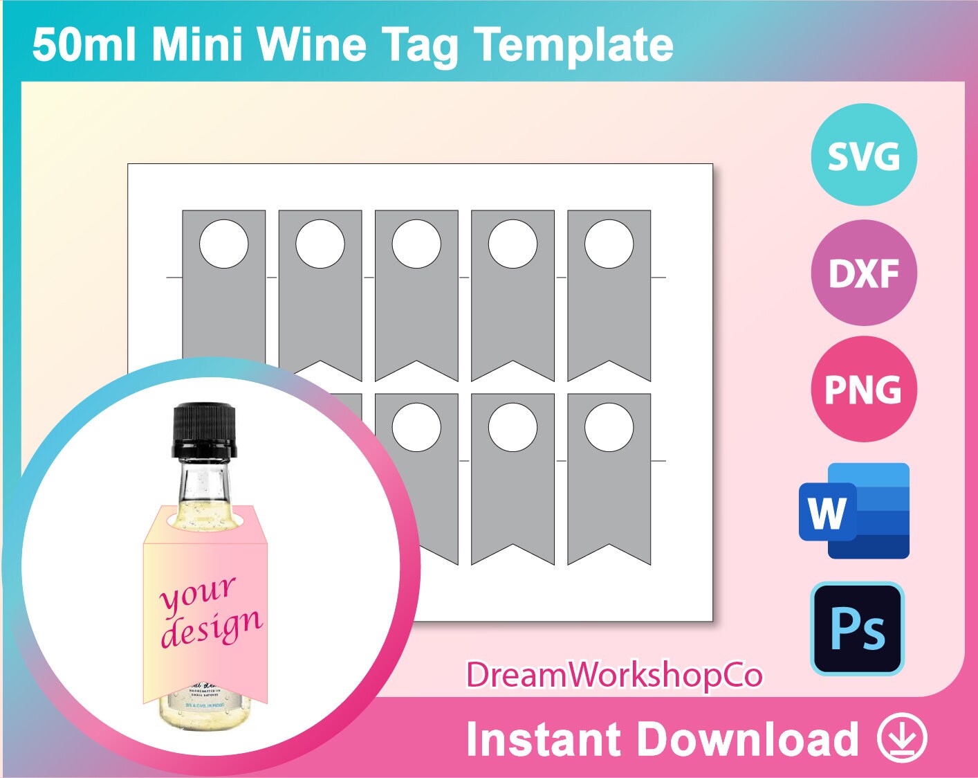 50ml Mini Wine Bottle Tags template Wine Gift Tag Template Etsy