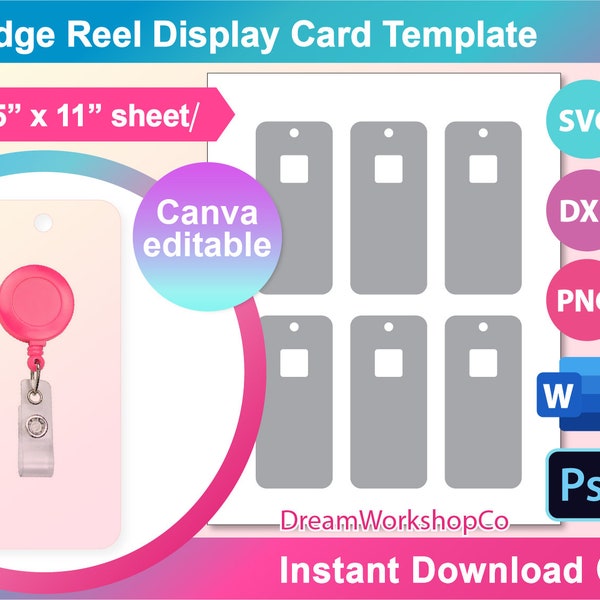 Badge Reel Card, Badge Reel Display Card, Badge Reel Card Template, SVG, DXF, Canva, Ms Word docx, Png, Psd, 8.5"x11" sheet, Printable