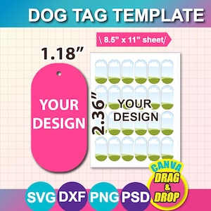Szablon nieśmiertelnika dla psa, Canva, SVG, DXF, Psd, PNG, Pobieranie cyfrowe, arkusz 8,5" x 11"