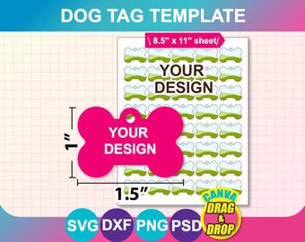 Bone Dog Tag Template: Pet ID, Sublimation Design, Canva, Svg, Dxf, PSD, PNG