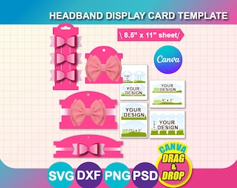 Bow Holder Svg, Hairband Display Card, Headband Display Template, Canva, SVG, DXF, Ms Word docx, Png, Psd, 8.5"x11" sheet, Printable
