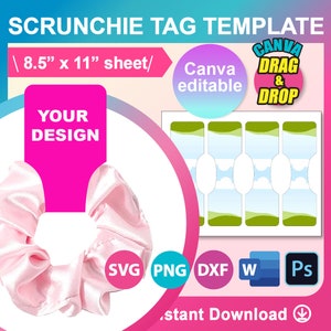 Scrunchie Tag Template Canva, SVG, DXF, Ms Word Docx, Png, Psd, Sublimation 8.5x11 sheet image 1