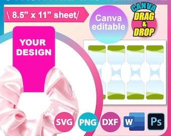 Scrunchie Tag Template Canva, SVG, DXF, Ms Word Docx, Png, Psd, Sublimation 8.5&quot;x11&quot; sheet