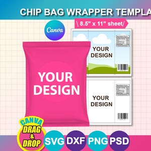 Chip Bag Template: Blank Design, Canva, SVG, DXF, Psd, Png, 8.5x11 Sheet, Digital Download