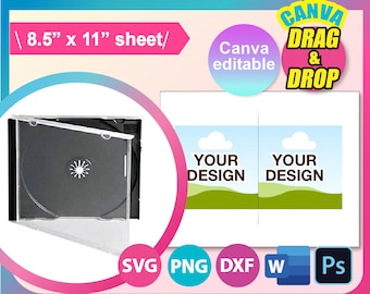 Jewel Case CD Insert Template, Jewel Case Insert, Ms word, Canva, PSD, Png, SVG, Dxf, 8.5x11" sheet, Printable, Instant Download