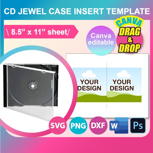 Jewel Case CD Insert Template, Jewel Case Insert, Ms word, Canva, PSD, Png, SVG, Dxf, 8.5x11" sheet, Printable, Instant Download