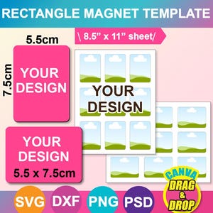 Rechteck Magnet Vorlage, quadratische leere Vorlage, SVG, DXF, Canva, Png, Psd, 8,5 "x 11" Blatt, bedruckbar, Instant Download