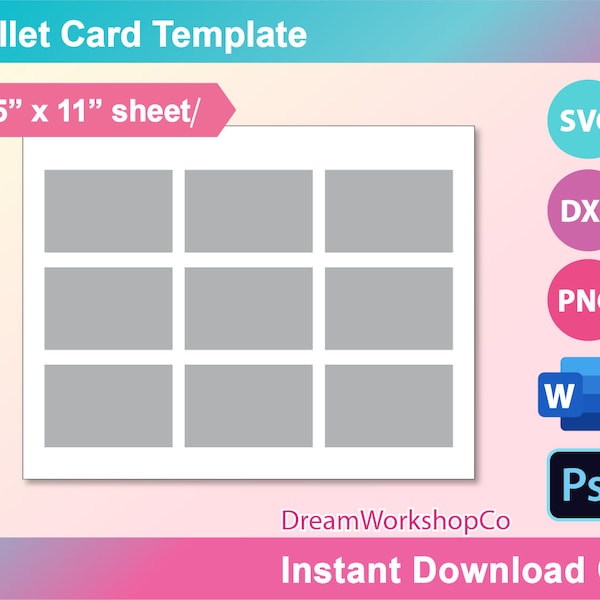 Wallet Card Template, SVG, DXF, Ms Word docx, Png, Psd, 8.5"x11" sheet, Printable, Instant Download