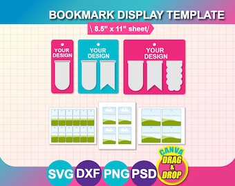 Magnetic Bookmark Holder Template, Bookmark Template SVG, Canva, DXF, Ms Word Docx, Png, PSD, 8.5"x11" sheet, Printable