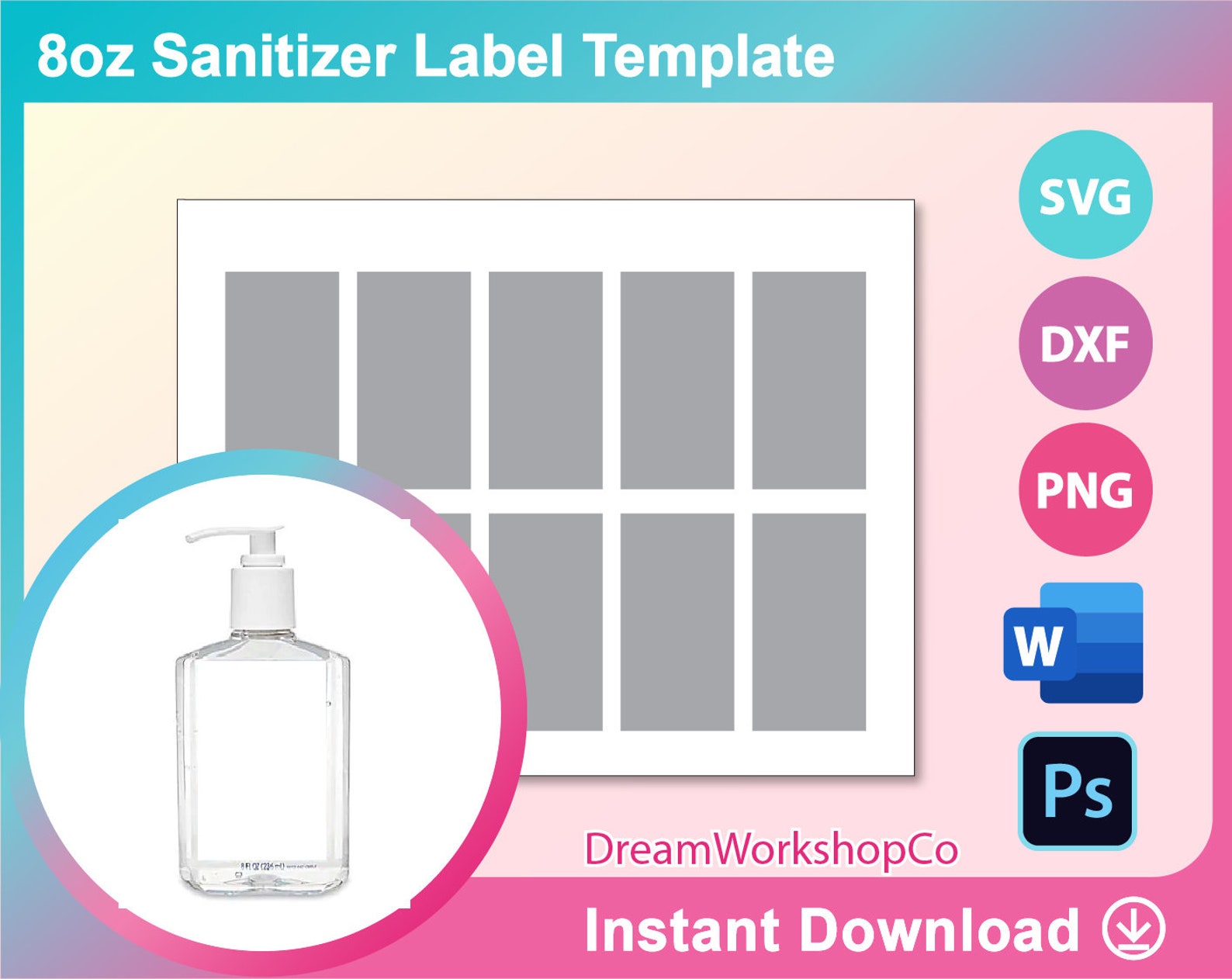8oz Hand Sanitizer Label Template SVG DXF Ms Word DOCX | Etsy
